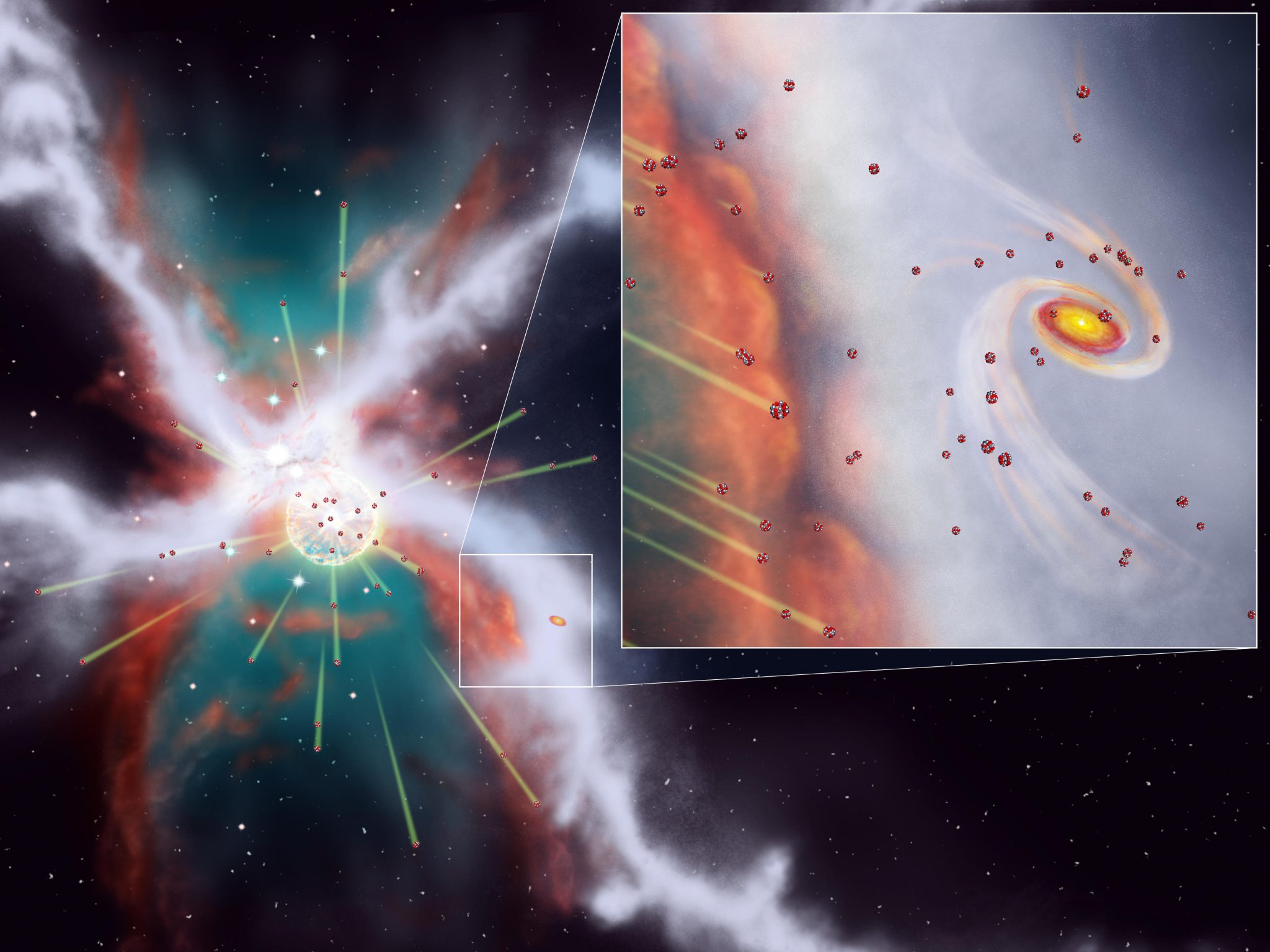 Una onda expansiva de una supernova choca con los filamentos de una nube molecular