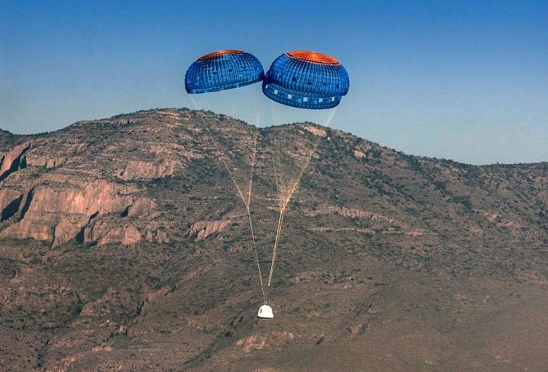 Blue Origin’s New Shepherd Spacecraft Landing With Parachutes
