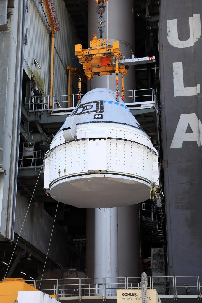 Boeing CST-100 Starliner Spacecraft Is Lifted at the Vertical Integration Facility