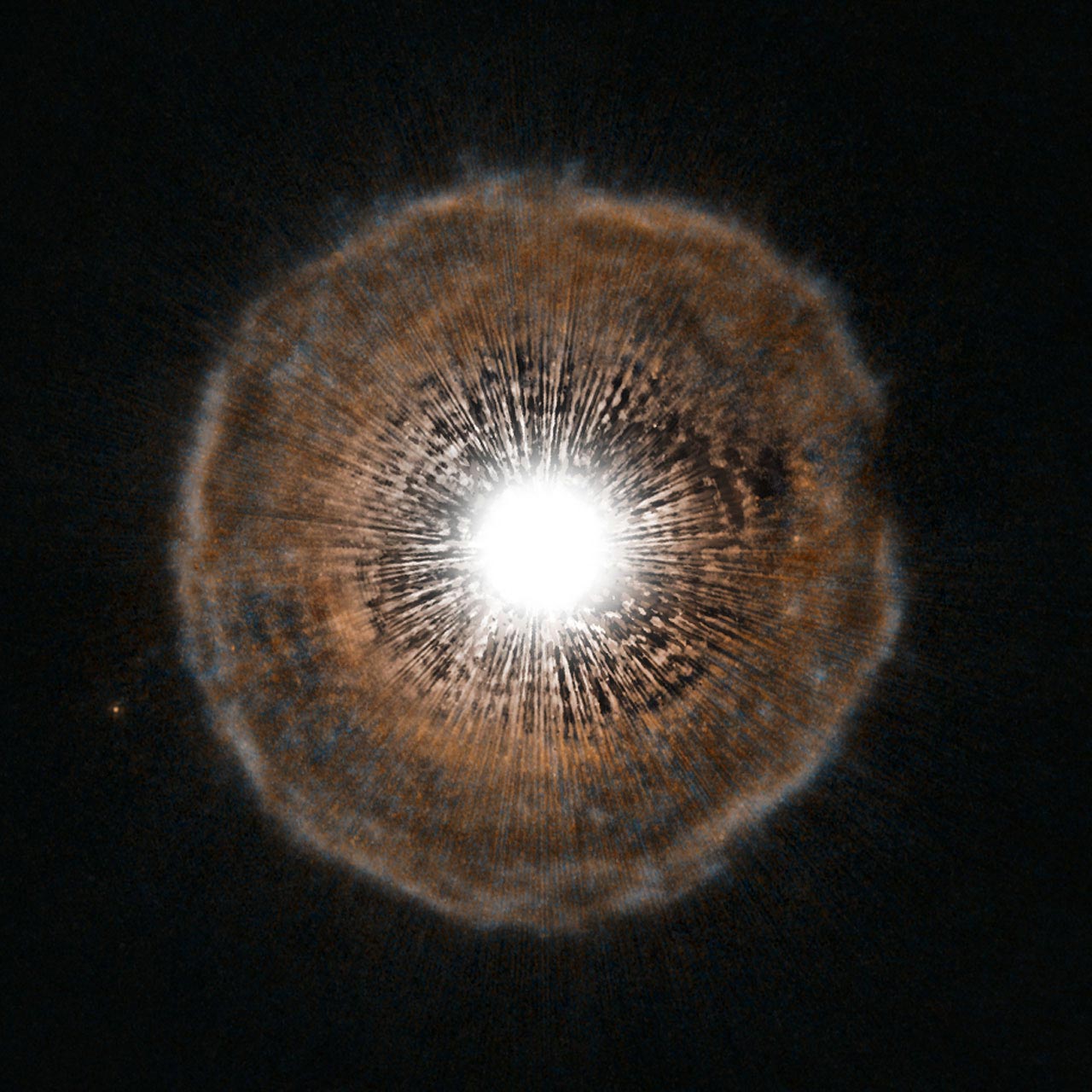 La brillante estrella U camelopartalis está rodeada por una capa de gas.