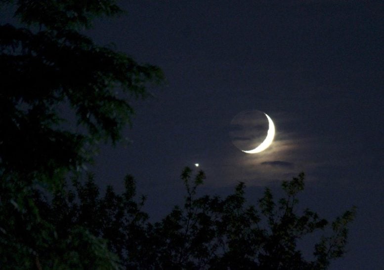 Bright Venus Seen Near Crescent Moon