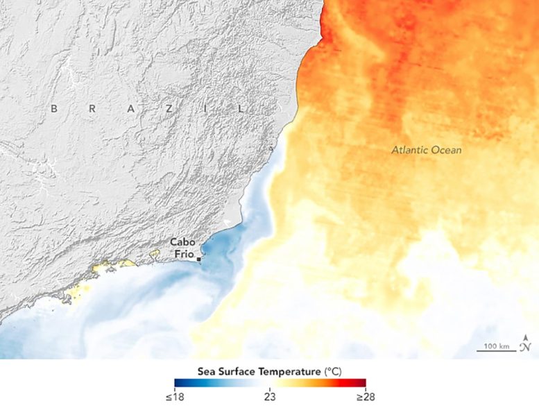 Temperatura da superfície do mar em Cabo Frio Brasil 2023