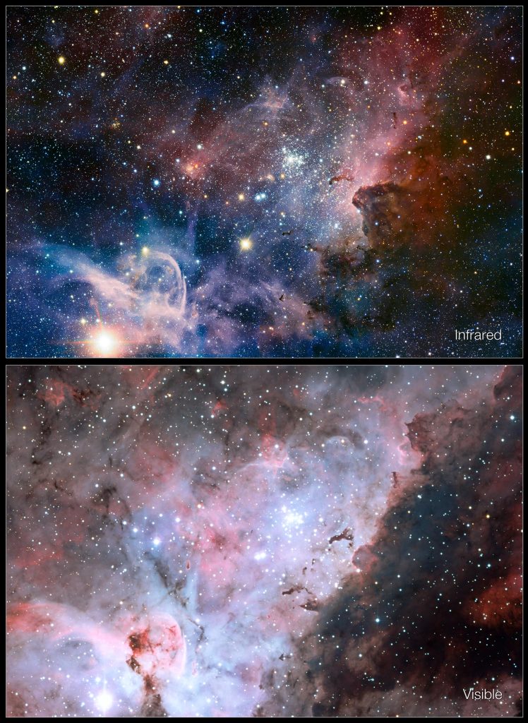 Carina Nebula Infrared/Visible-Light Comparison