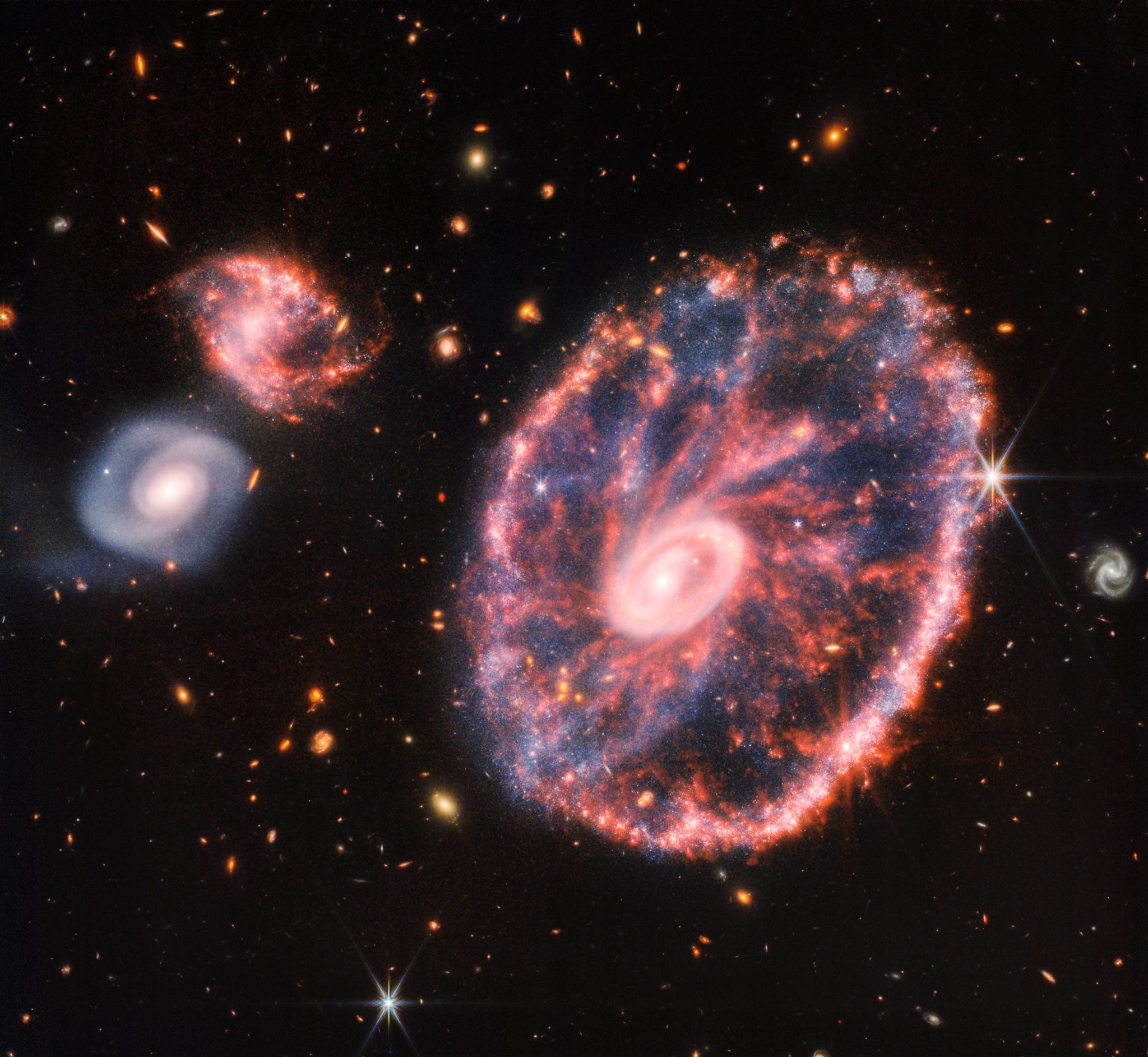 Telescopio espacial Webb mirando hacia el caos: captura la gimnasia estelar en la galaxia Wagon Wheel