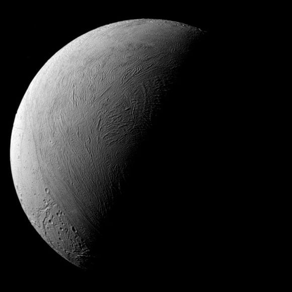 Cassini Captures a Half-Lit View of Enceladus
