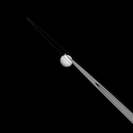 Cassini Image of Tethys and Saturn's Rings