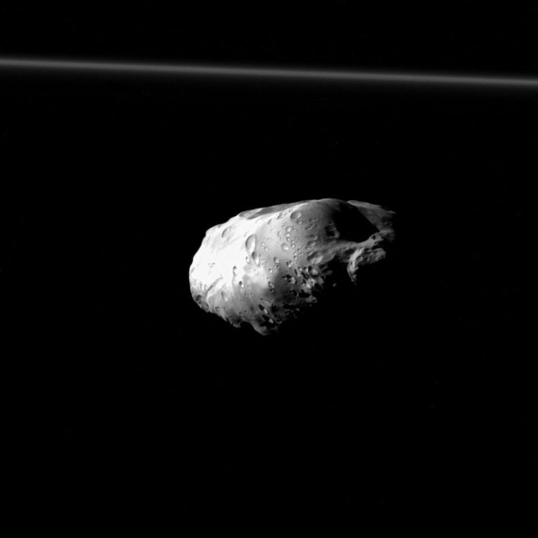 Cassini Spacecraft Views Prometheus Up Close