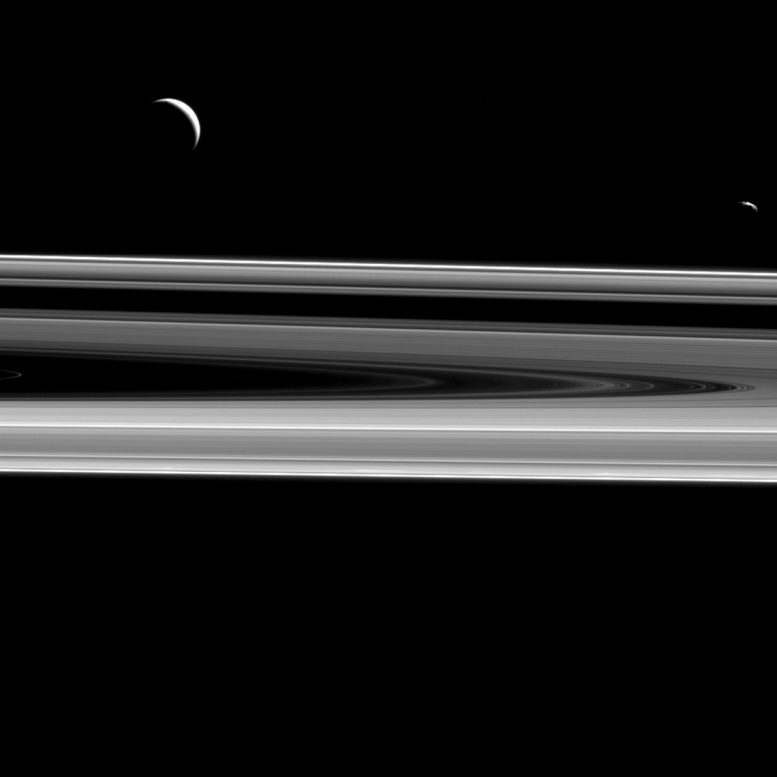 Cassini Views Enceladus and Janus