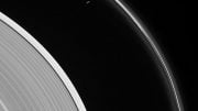 Cassini Views Prometheus and the Ghostly F Ring