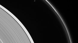 Cassini Views Prometheus and the Ghostly F Ring