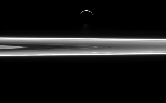Cassini Views Water Spouts from Enceladus