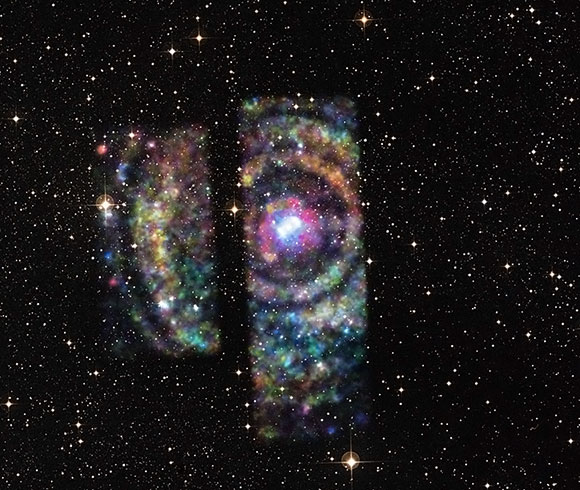 A light echo in X-rays detected by NASA’s Chandra X-ray Observatory has provided a rare opportunity to precisely measure the distance to an object on the other side of the Milky Way galaxy. The rings exceed the field-of-view of Chandra’s detectors, resulting in a partial image of X-ray data.