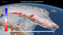 Change in Ice Sheet Thickness in Greenland 1993 to 2019