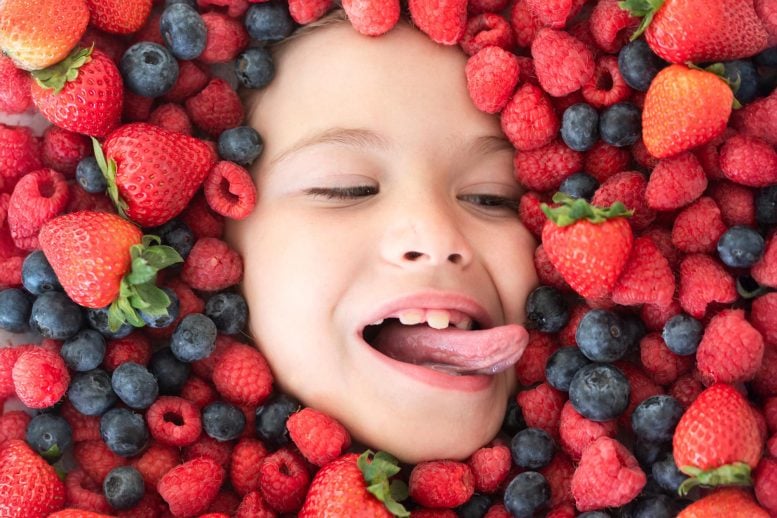 Child Face Berry Strawberries Blueberries Raspberries