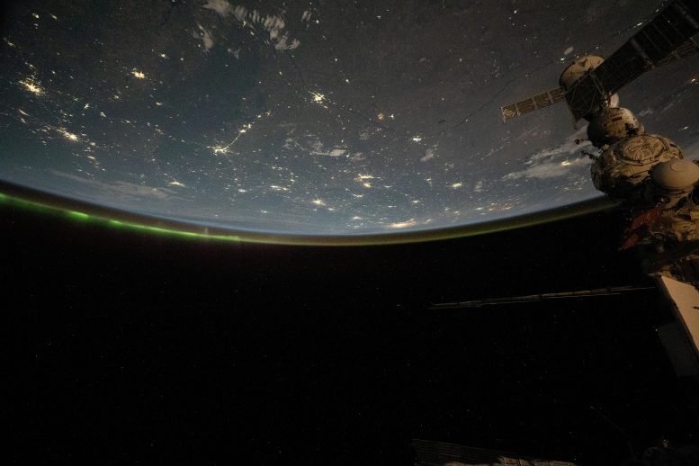 City Lights of Central Asia and Aurora From Space Station