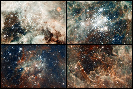 Close-up images of features in the Tarantula Nebula 