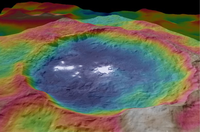 Color-Coded Topographic Map of the Occator Crater on Ceres