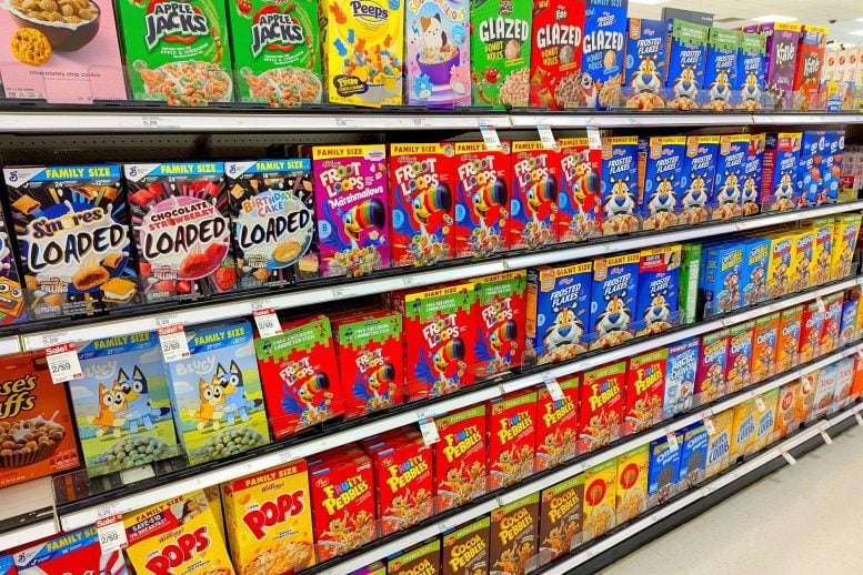 Colorful Breakfast Cereal Grocery Store Aisle