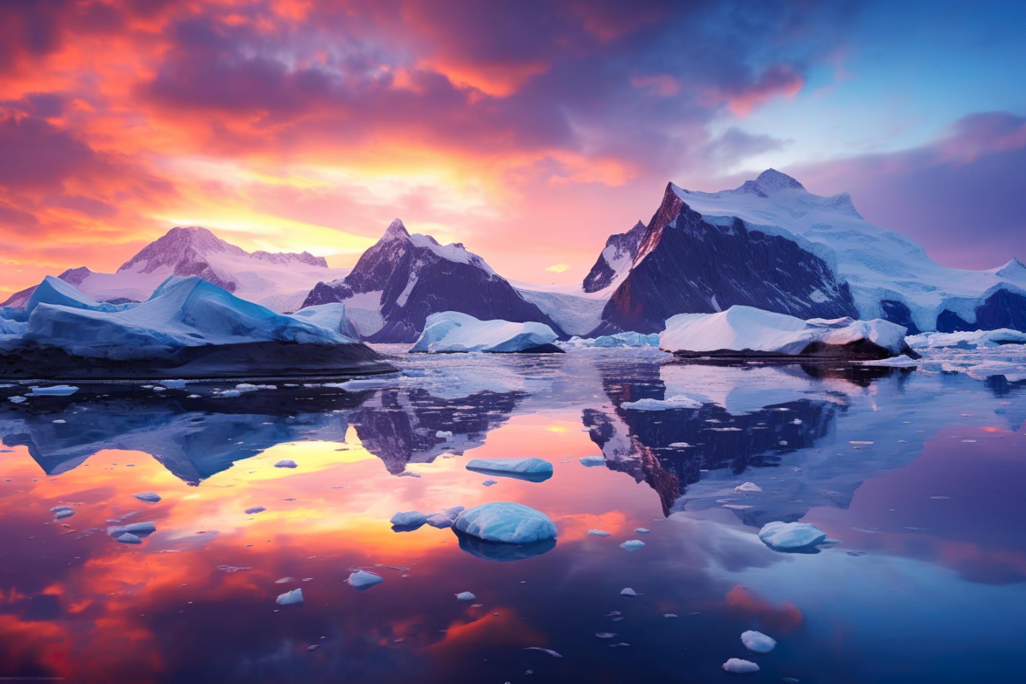 Colorful sunset in Antarctica