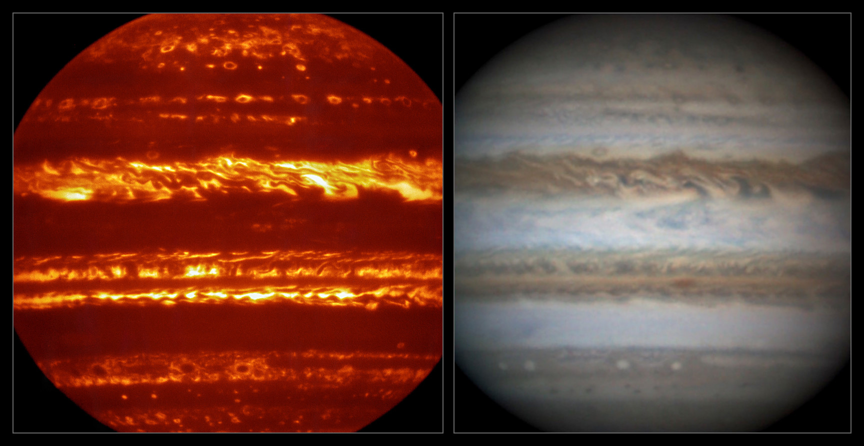 Comparison of VISIR and visible light views of Jupiter