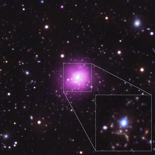 Composite Image of Phoenix Cluster with Close-up in UV and Optical