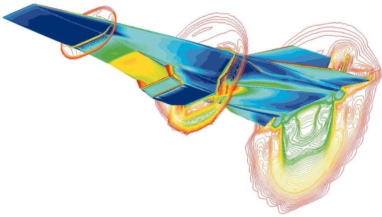 Computational Fluid Dynamics Image From the Original Hyper-X Tests