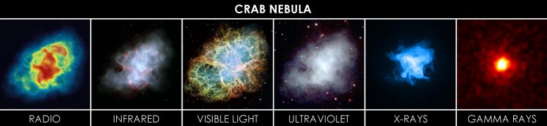 Crab Nebula Observed at Different Wavelengths