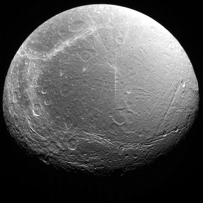 Cratered and Fractured Surface of Dione
