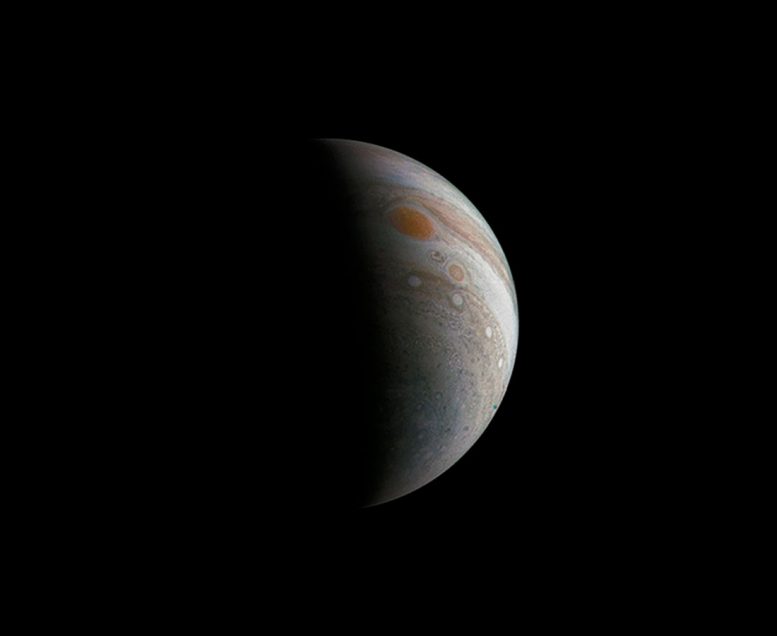 Crescent Jupiter with the Great Red Spot