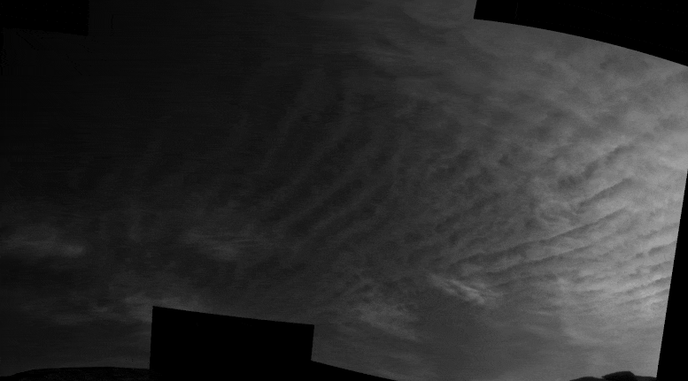 Composition of images of clouds imaged by Curiosity's Navigation Cameras on March 31, 2021. Credit: NASA/JPL-Caltech