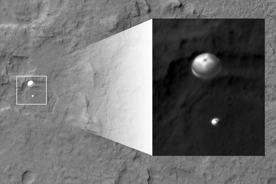 Curiosity and its parachute