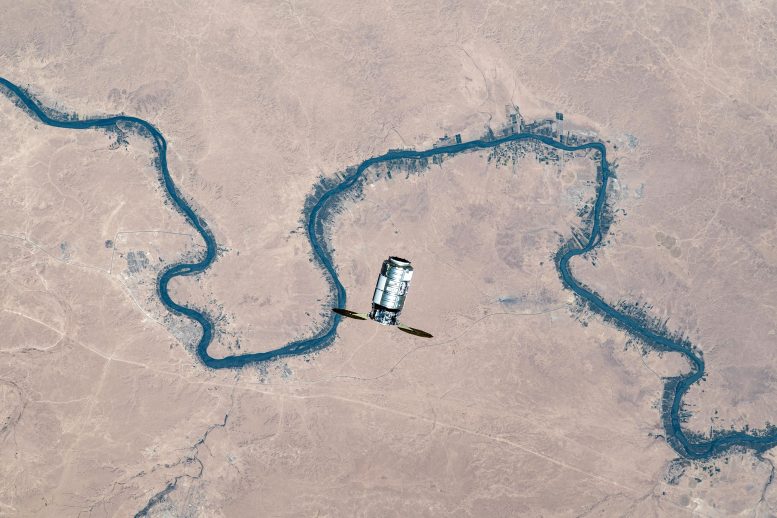Cygnus Approaches Space Station Above the Euphrates River