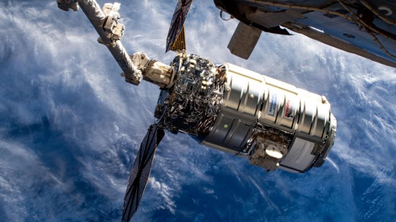 Cygnus Space Freighter Attached to Canadarm2 Robotic Arm