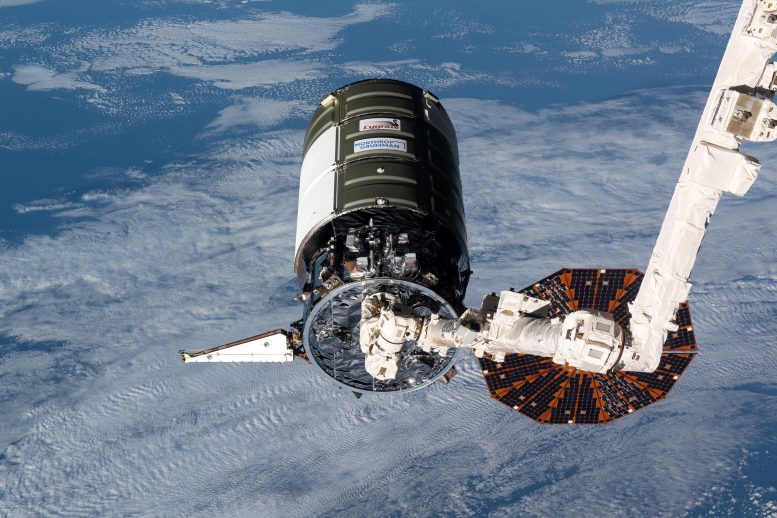 Cygnus Space Freighter in Grip of Canadarm2
