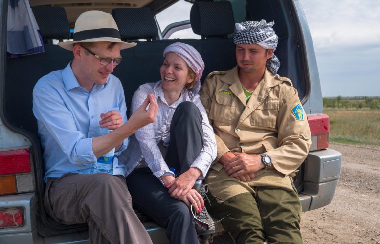 Dan Lawrence, Miljana Radivojevic and Ilya Merz in a Field Vehicle