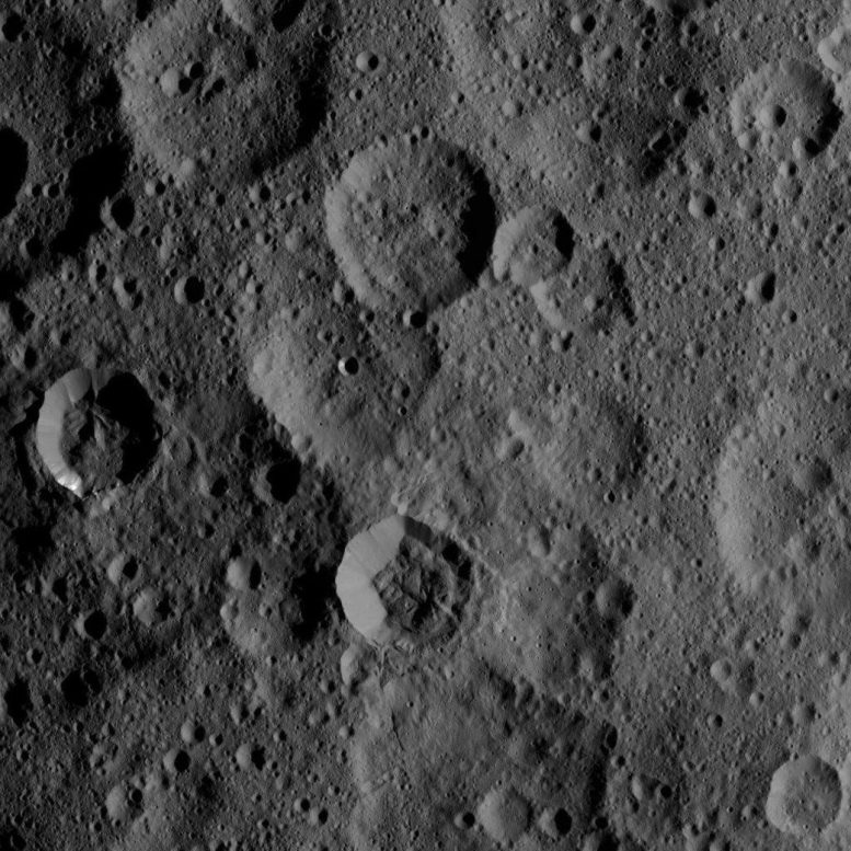 Dawn Views Craters Takel and Cozobi