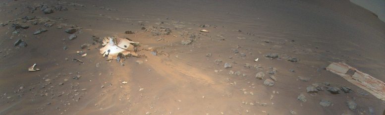 Debris Field for Perseverance Landing Gear Seen From Mars Helicopter