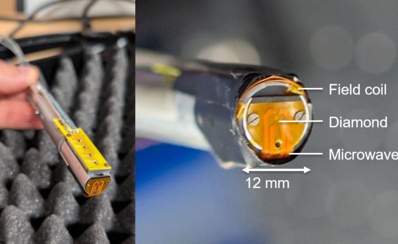 Diamond Quantum Sensor and Close Up of Sensor Head