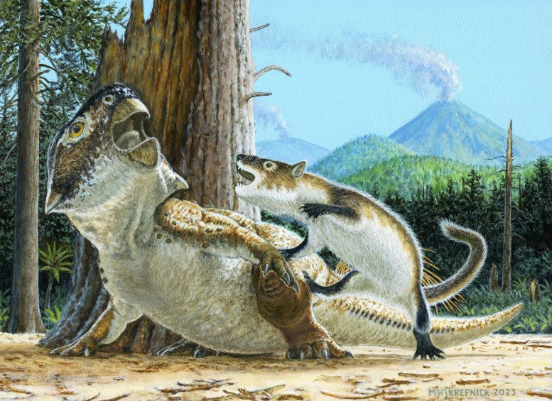 Dinosaur Mammal Encounter Illustration