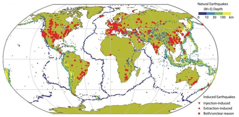 Distribution of Natural and Induced Earthquakes