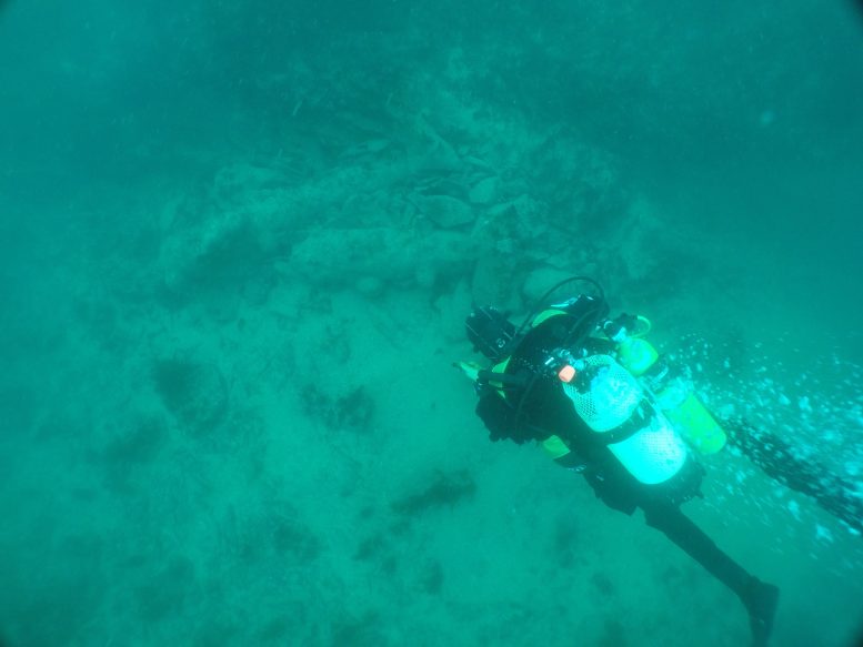Diver Surveys the Dom Van Keulen Shipwreck Site