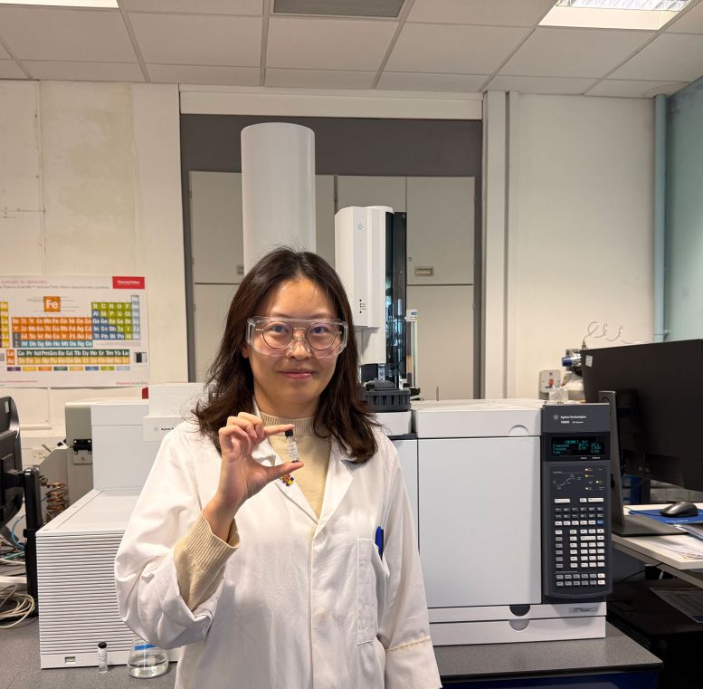Dr Wanyue Zhao With Highly Specialised Spectrometry Machine Used To Analyse the Volatile Chemical Profiles of the Samples
