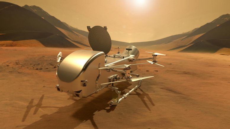Dragonfly Rotorcraft-Lander on Surface of Titan