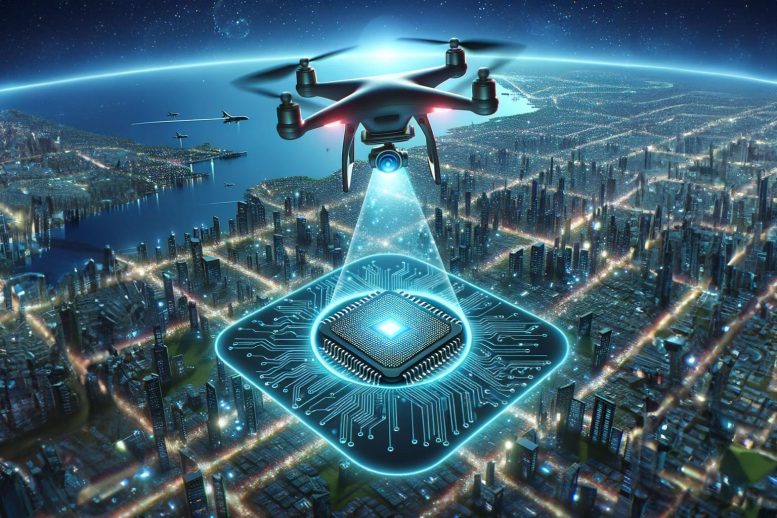 Drone Over City New Chip Art Concept