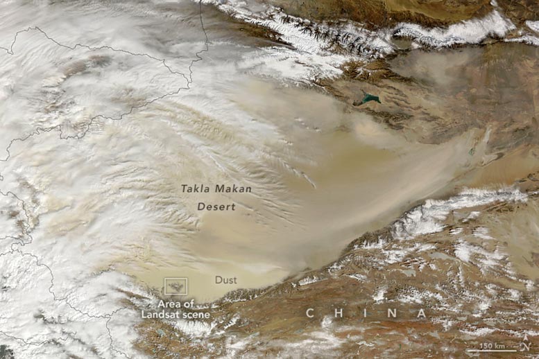 Dust Over Tarim Basin 2025 Annotated