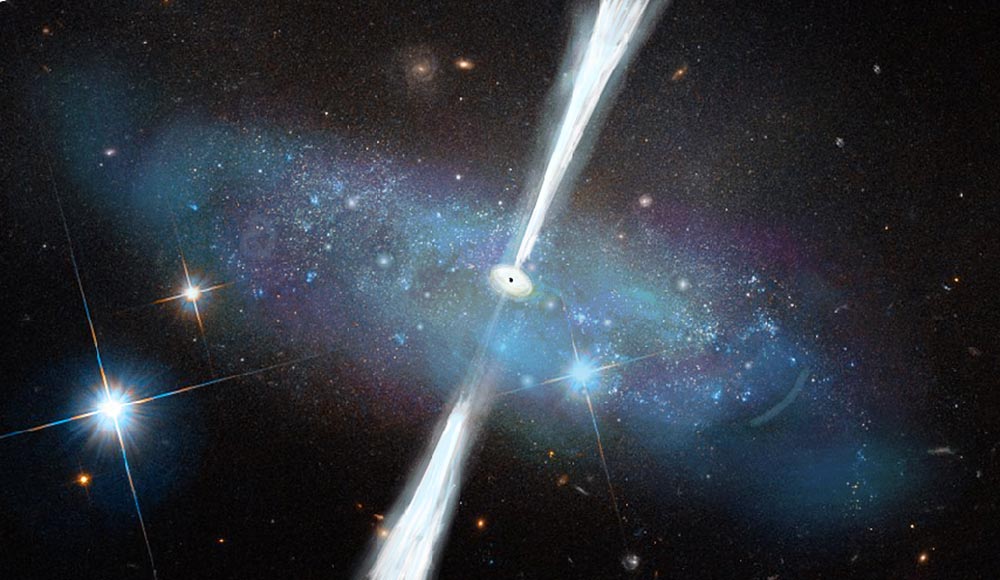 Pritlikava galaksija z naraščajočo črno luknjo in curkom