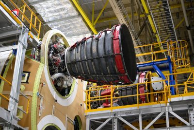 E2047 Engine Installation for Artemis II Moon Rocket at NASA Michoud