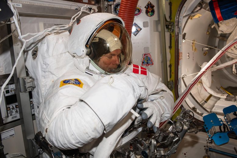 ESA Astronaut Andreas Mogensen Tries On Spacesuit