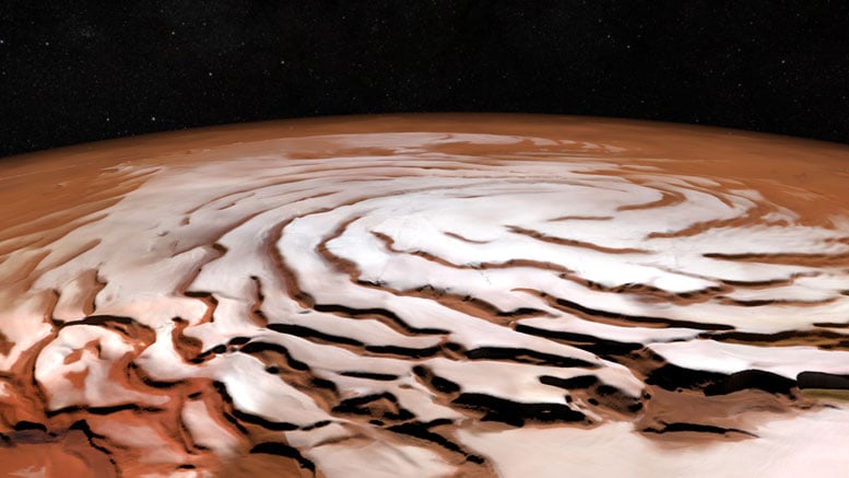 ESA's Mars Express Views the Red Planet’s North Polar Ice Cap