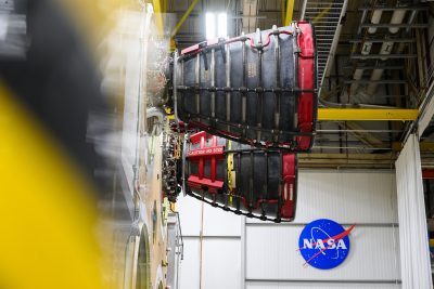 Engine Installation Underway for Artemis II Moon Rocket at NASA Michoud